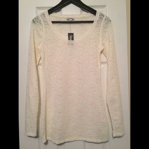 Express White Lace Long Sleeve Top