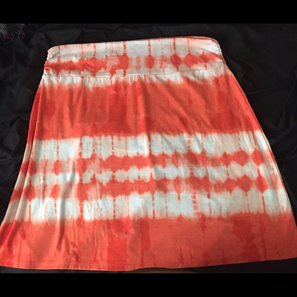 Melon (Orange) & White Tie Dye Midi Skirt