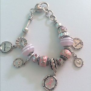 Pink breast cancer support charm bracelet