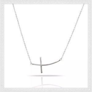 Silver Curved Bent Horizontal Cross Necklace