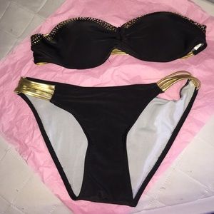 Black and gold two piece swim suit