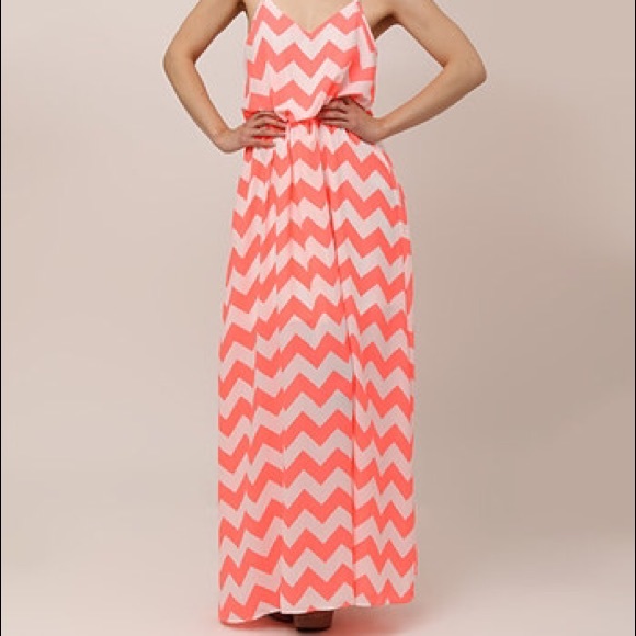 Funktribe Coral Chevron Maxi Dress
