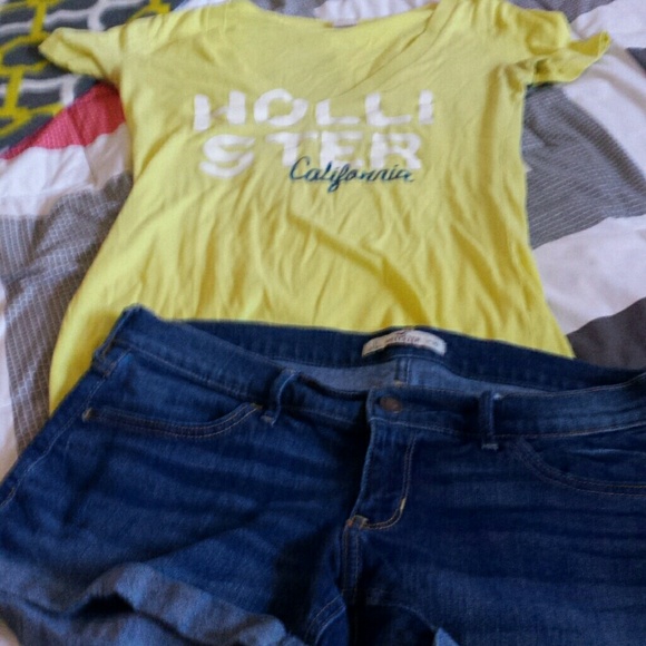 Hollister shorts, bright yellow Hollister shirt