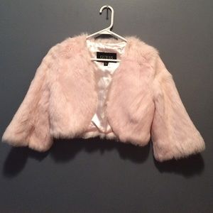 Light pink rabbit fur Guess crop jacket