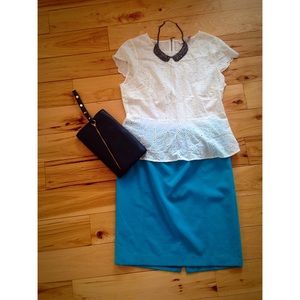 Cotton, peplum, floral textured blouse.