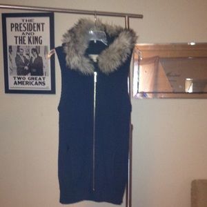 Michael Kors Navy sweater vest with fur hood
