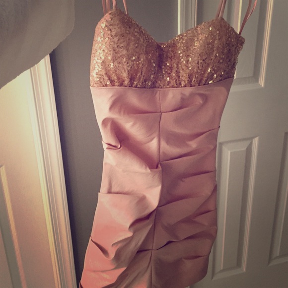 Blush pink and gold sequin mini dress