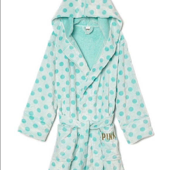 Victoria's Secret PINK Mint Polka Dot Plush Robe