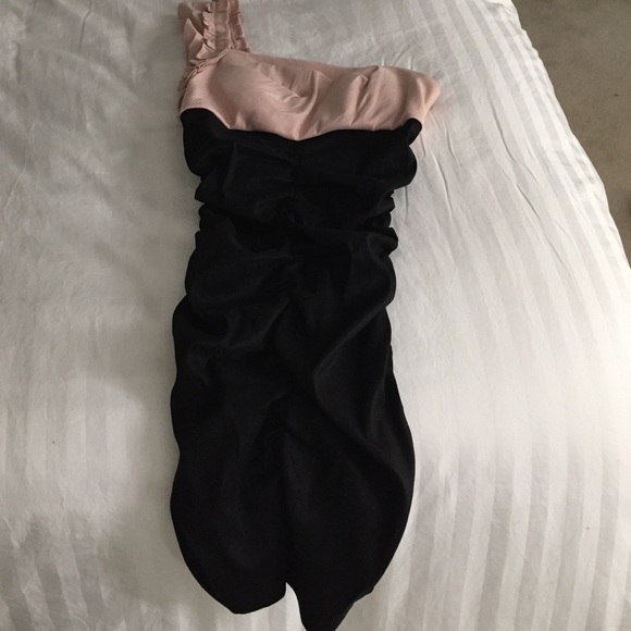One should blush pink and black cocktail dress