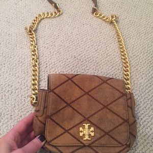 Tory Burch Brown leather Gold Chain cross body .