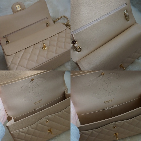Auth Chanel Classic Jumbo Caviar Beige Gold Bag - Picture 3 of 4