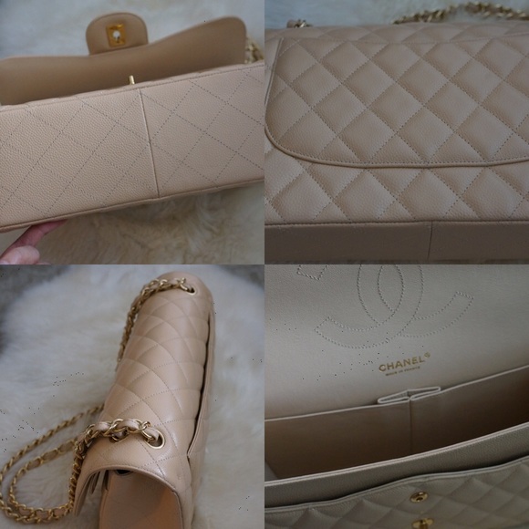 Auth Chanel Classic Jumbo Caviar Beige Gold Bag - Picture 4 of 4