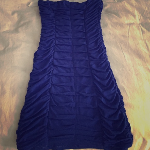 Navy blue strapless mini dress