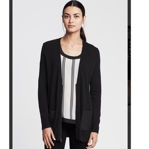 Banana Republic Black Faux-Leather Pocket Cardigan