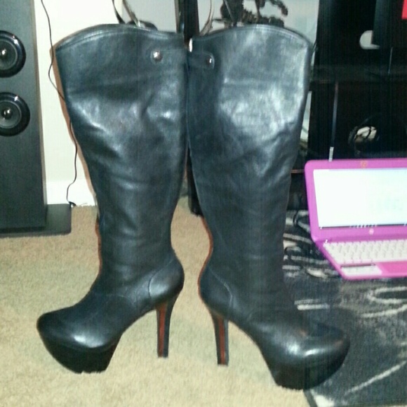 Jessica Simpson Platform Leather Black Tall Boots