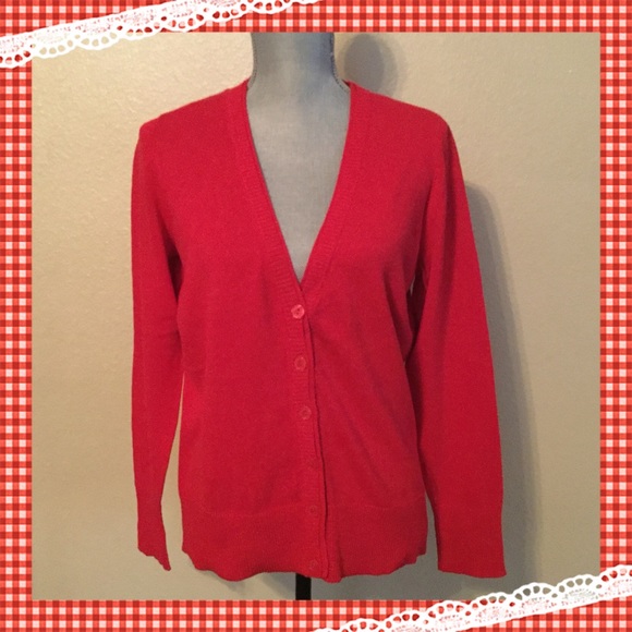 Red Button Up Cardigan Sweater