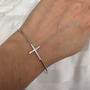 Side cross bangle bracelet w/ AAA CZ