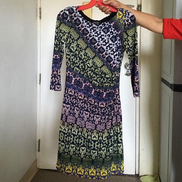 Multi color body con dress with ruched waist
