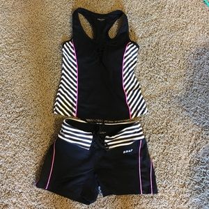 Bebe Sport top and shorts workout outfit