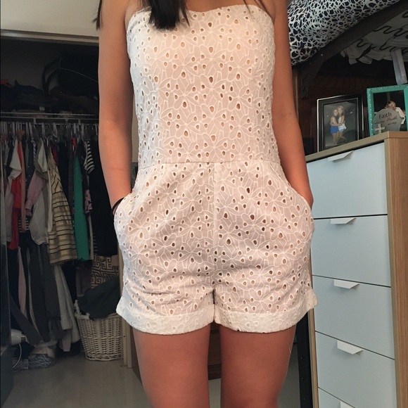 White eyelet strapless romper