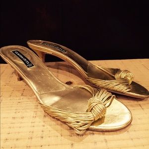 Claudia Ciuti Gold Strappy Kitten Heel Sandals 8.5