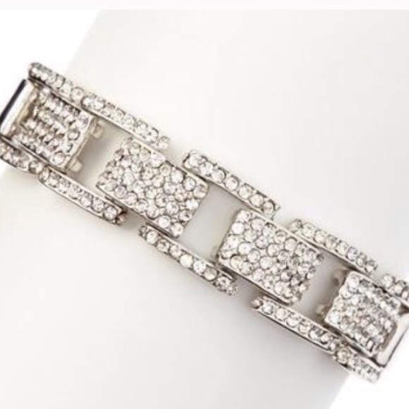 18K White Gold Plated Pave Link Bracelet - Picture 2 of 4
