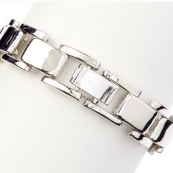 18K White Gold Plated Pave Link Bracelet - Picture 3 of 4