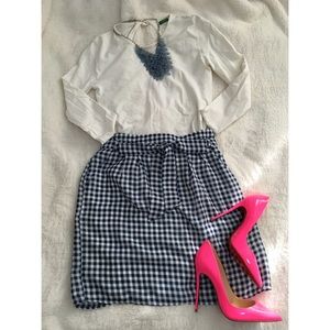 Blue Gingham Belted Skirt with side pockets