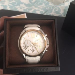 MK Watch with White leather band.