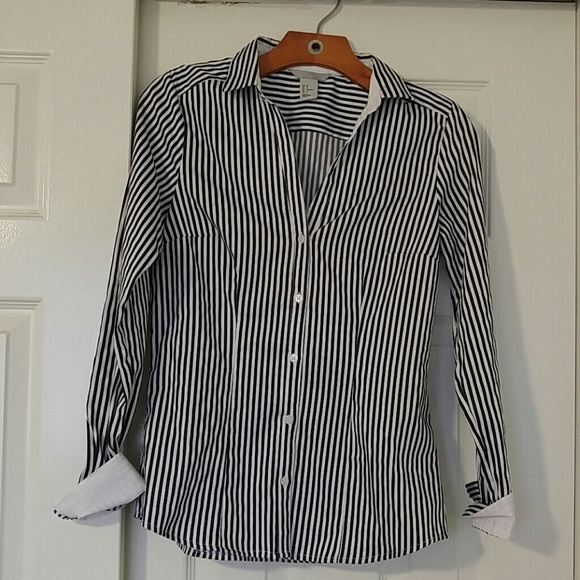 Black & White striped blouse size 8