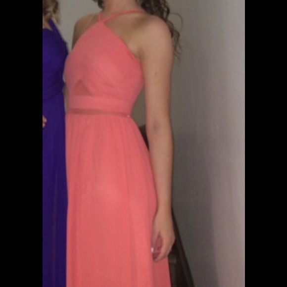 Long Length Peachy Pink Formal Dress