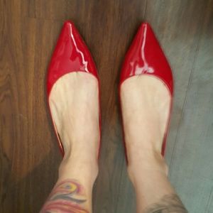 Red patent leather ballet flats