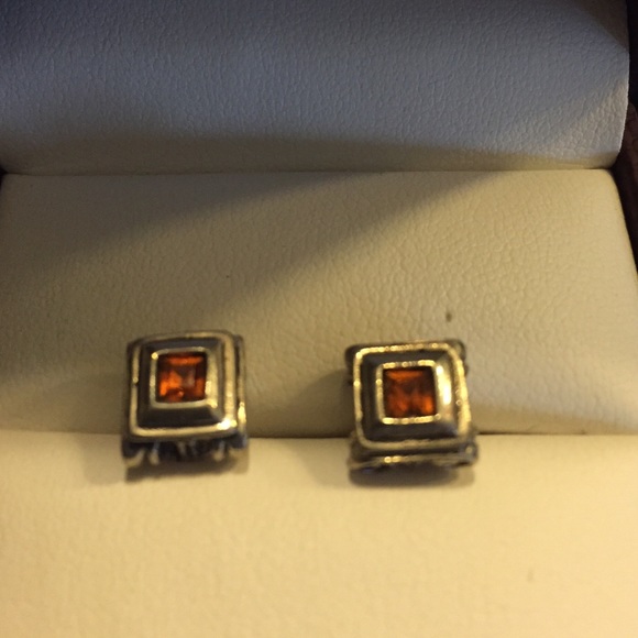 Orange and silver square earrings