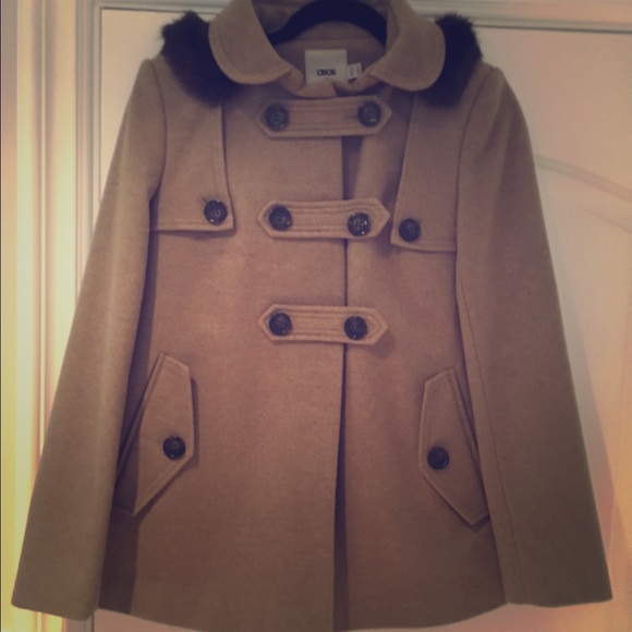 ASOS Pretty pea coat with faux fur hood.