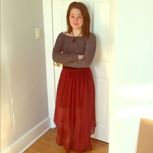 Red floor length skirt