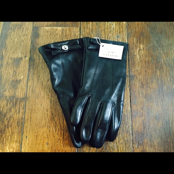 Coach black leather gloves