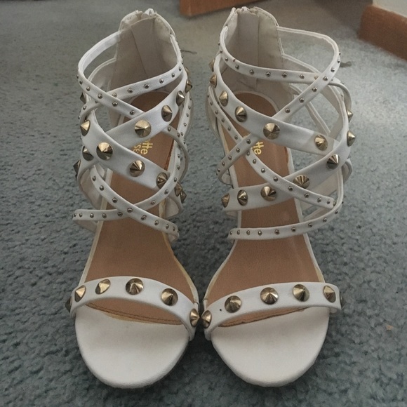 white and gold heels