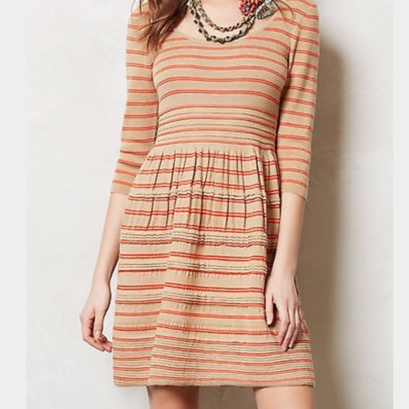 SALE Anthropologie knit dress stripe tan and coral