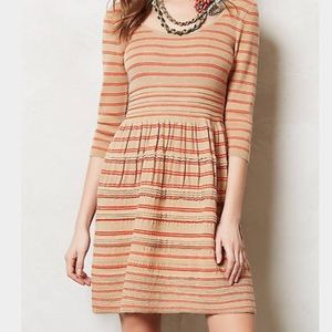 SALE Anthropologie knit dress stripe tan and coral