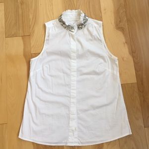 J. Crew White Jeweled Collar Button Down Shirt