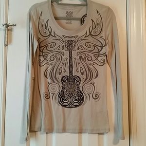 NWT Life is Good Long sleeve t w guitar Size S