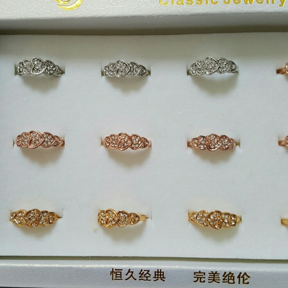 Bulk wholesale -Real Gold Plated  Hearts Rings CZ