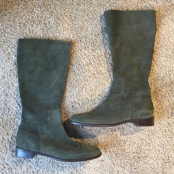 Olive colored suede boots
