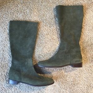 Olive colored suede boots