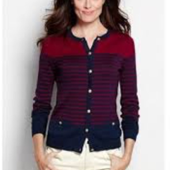 Lands' End Sweaters - Lands End red and blue cardigan