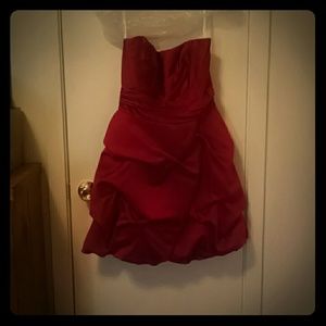Red strapless dress