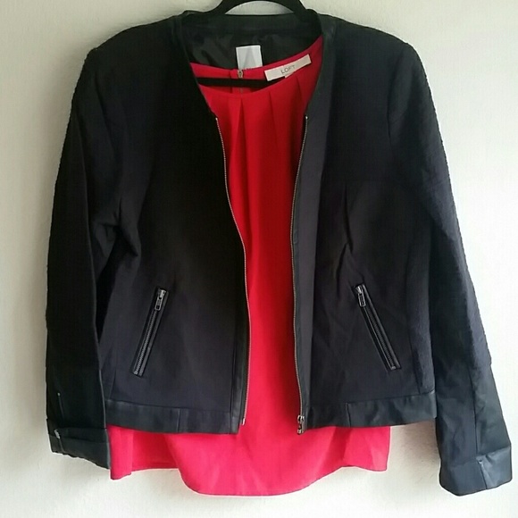 Halogen Black Tweed/Faux Leather Jacket