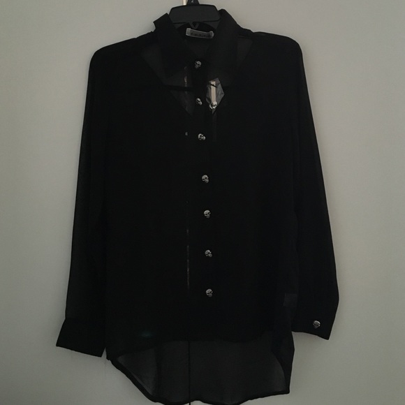 Black chiffon shirt with cut out and skull detail