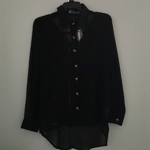 Black chiffon shirt with cut out and skull detail