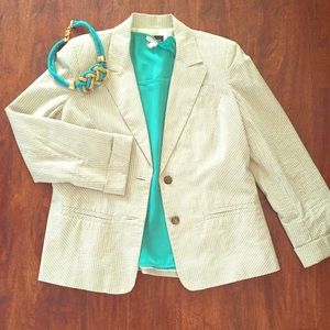 Seersucker blazer with gold stripes